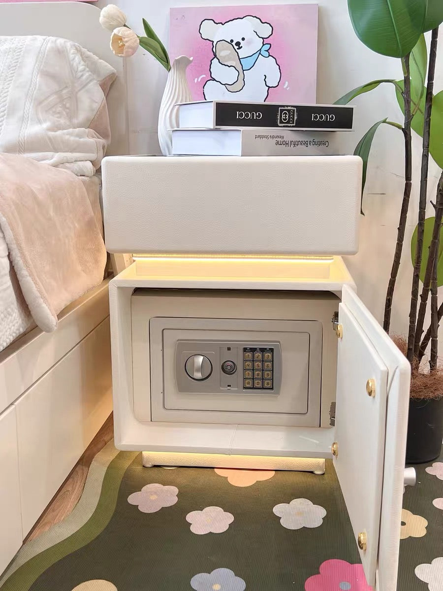 ✨Bedroom Light Luxury Multifunctional Wireless Charging Smart Bed Cabinet With Night Light Safety Deposit Box