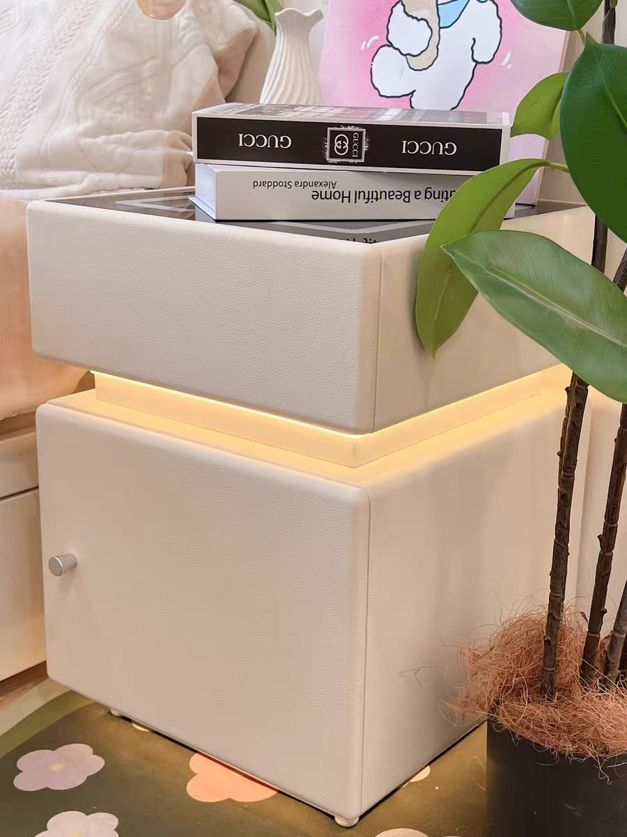 ✨Bedroom Light Luxury Multifunctional Wireless Charging Smart Bed Cabinet With Night Light Safety Deposit Box