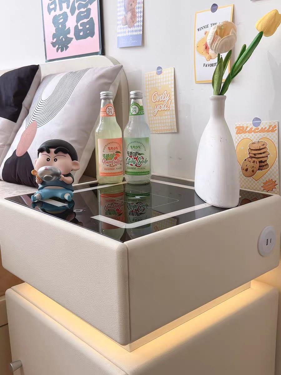 ✨Bedroom Light Luxury Multifunctional Wireless Charging Smart Bed Cabinet With Night Light Safety Deposit Box
