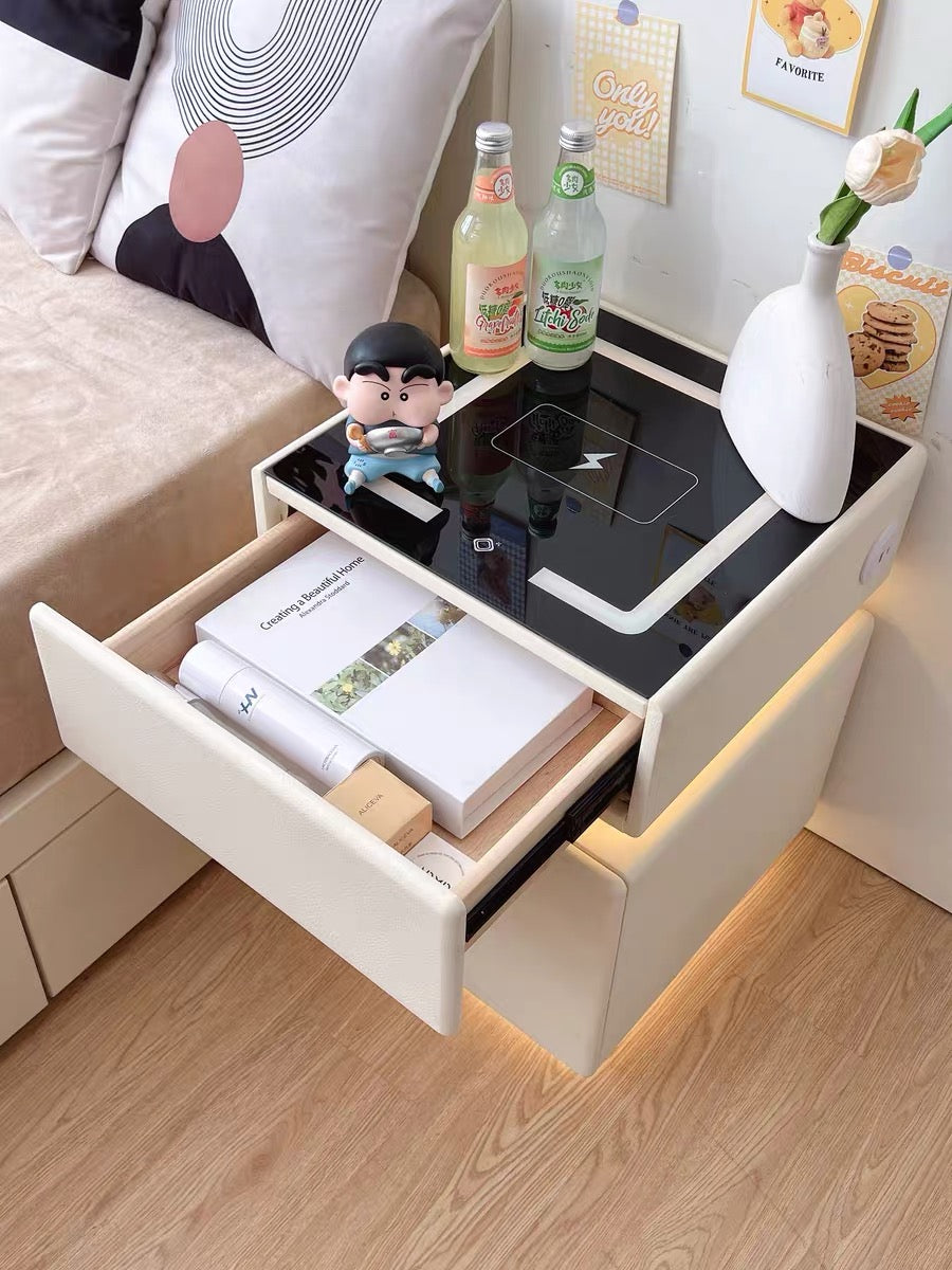 ✨Bedroom Light Luxury Multifunctional Wireless Charging Smart Bed Cabinet With Night Light Safety Deposit Box