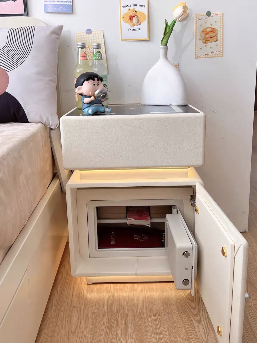 ✨Bedroom Light Luxury Multifunctional Wireless Charging Smart Bed Cabinet With Night Light Safety Deposit Box