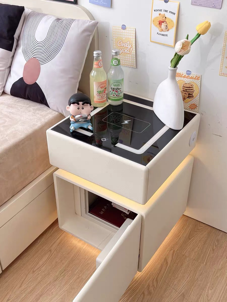 ✨Bedroom Light Luxury Multifunctional Wireless Charging Smart Bed Cabinet With Night Light Safety Deposit Box