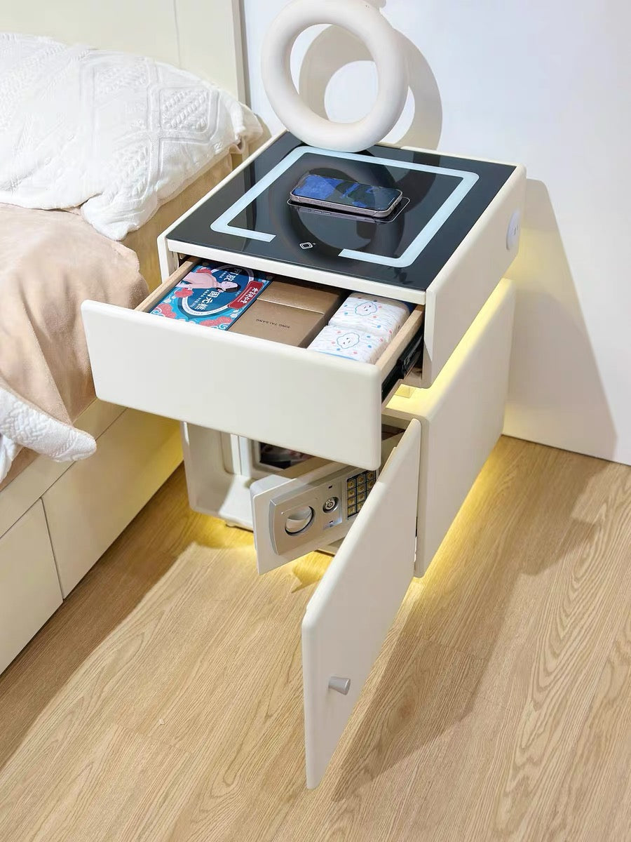 ✨Bedroom Light Luxury Multifunctional Wireless Charging Smart Bed Cabinet With Night Light Safety Deposit Box