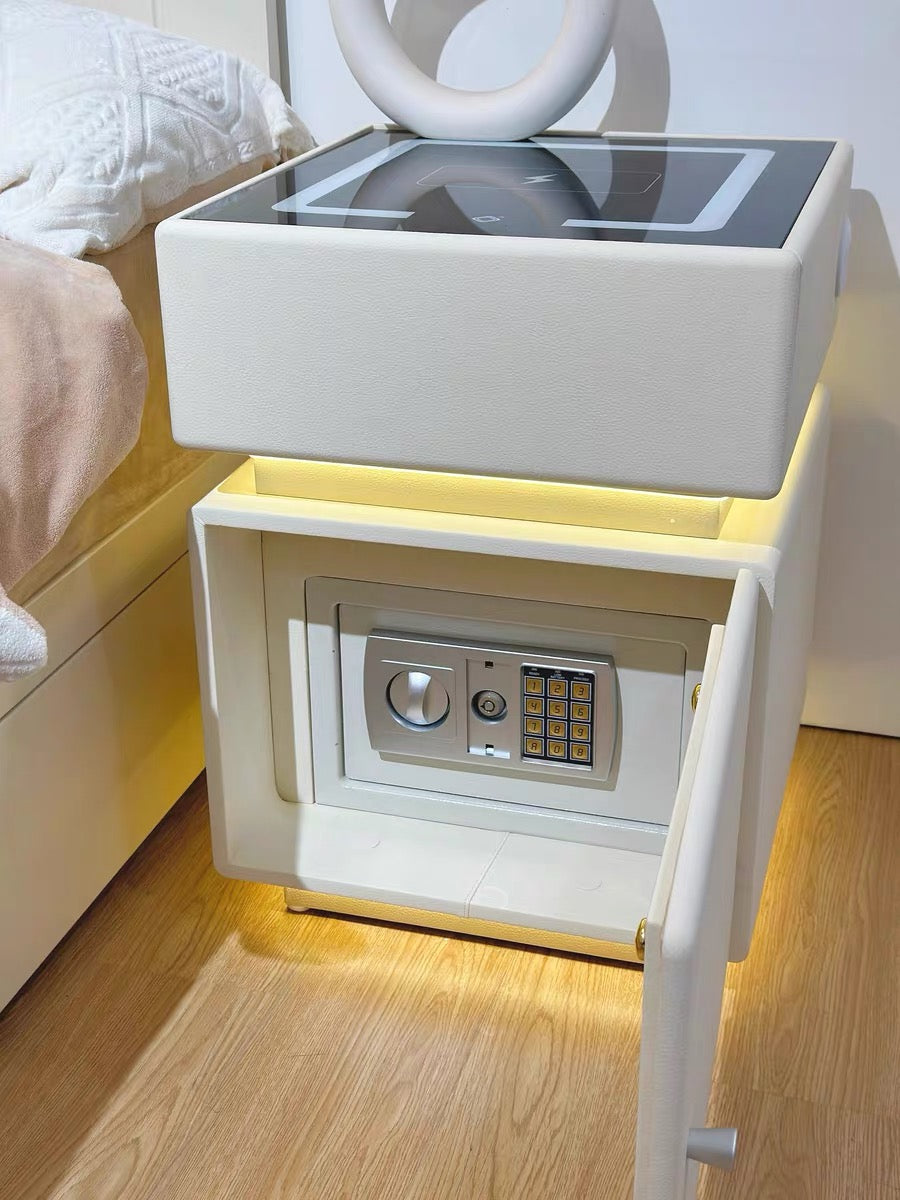 ✨Bedroom Light Luxury Multifunctional Wireless Charging Smart Bed Cabinet With Night Light Safety Deposit Box