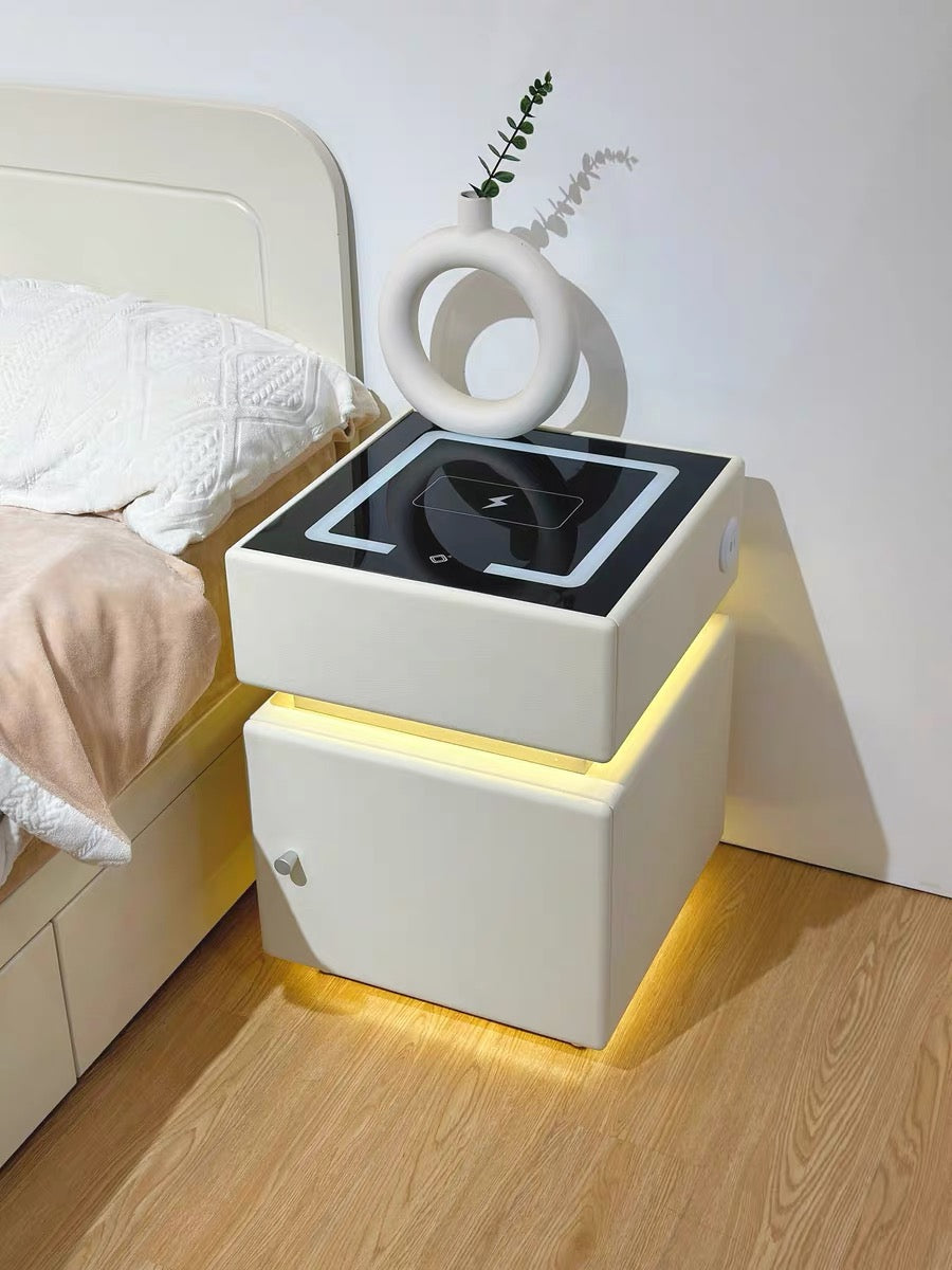 ✨Bedroom Light Luxury Multifunctional Wireless Charging Smart Bed Cabinet With Night Light Safety Deposit Box