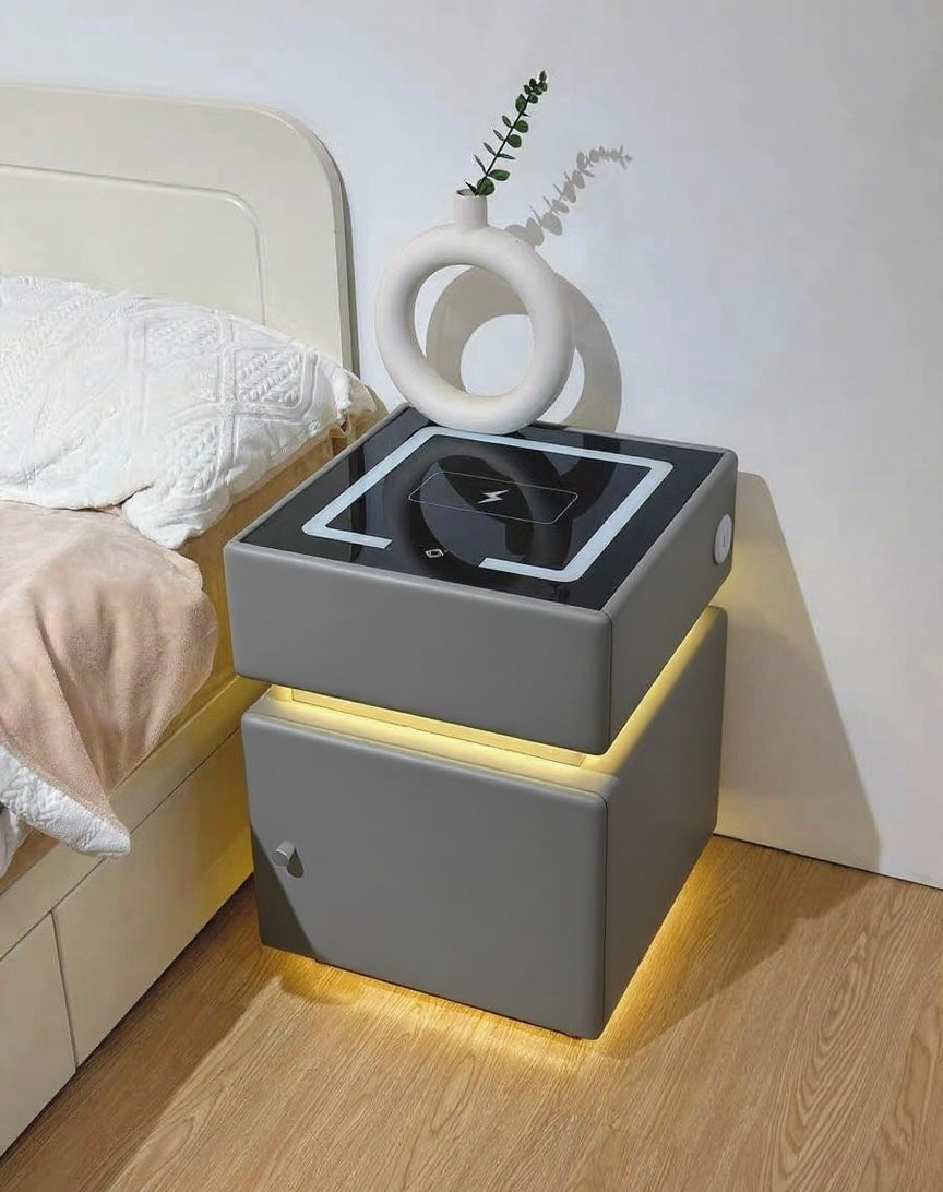 ✨Bedroom Light Luxury Multifunctional Wireless Charging Smart Bed Cabinet With Night Light Safety Deposit Box