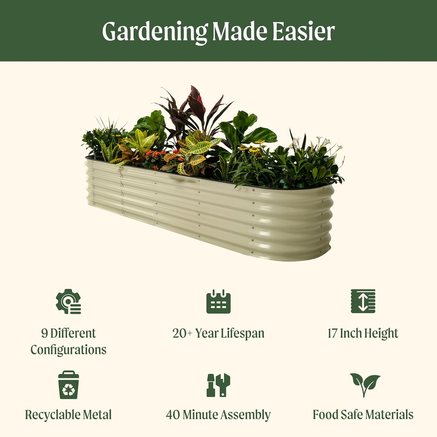 ✨Outdoor raised garden bed kit for vegetables and flowers, 17-inch high, 8-foot x 2-foot metal raised flower bed