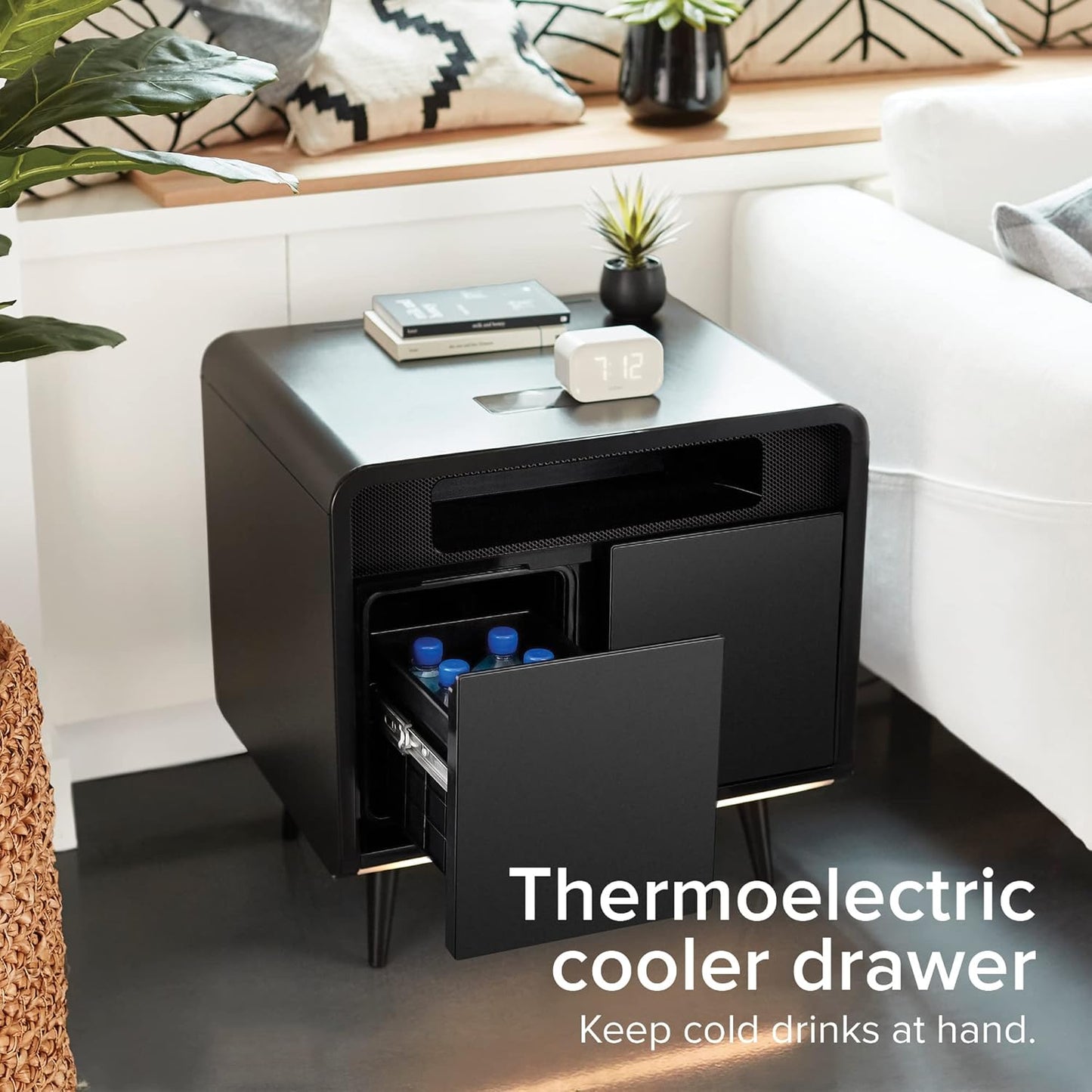 ✨Smart side table with refrigerated drawer, wireless charging and Bluetooth speaker