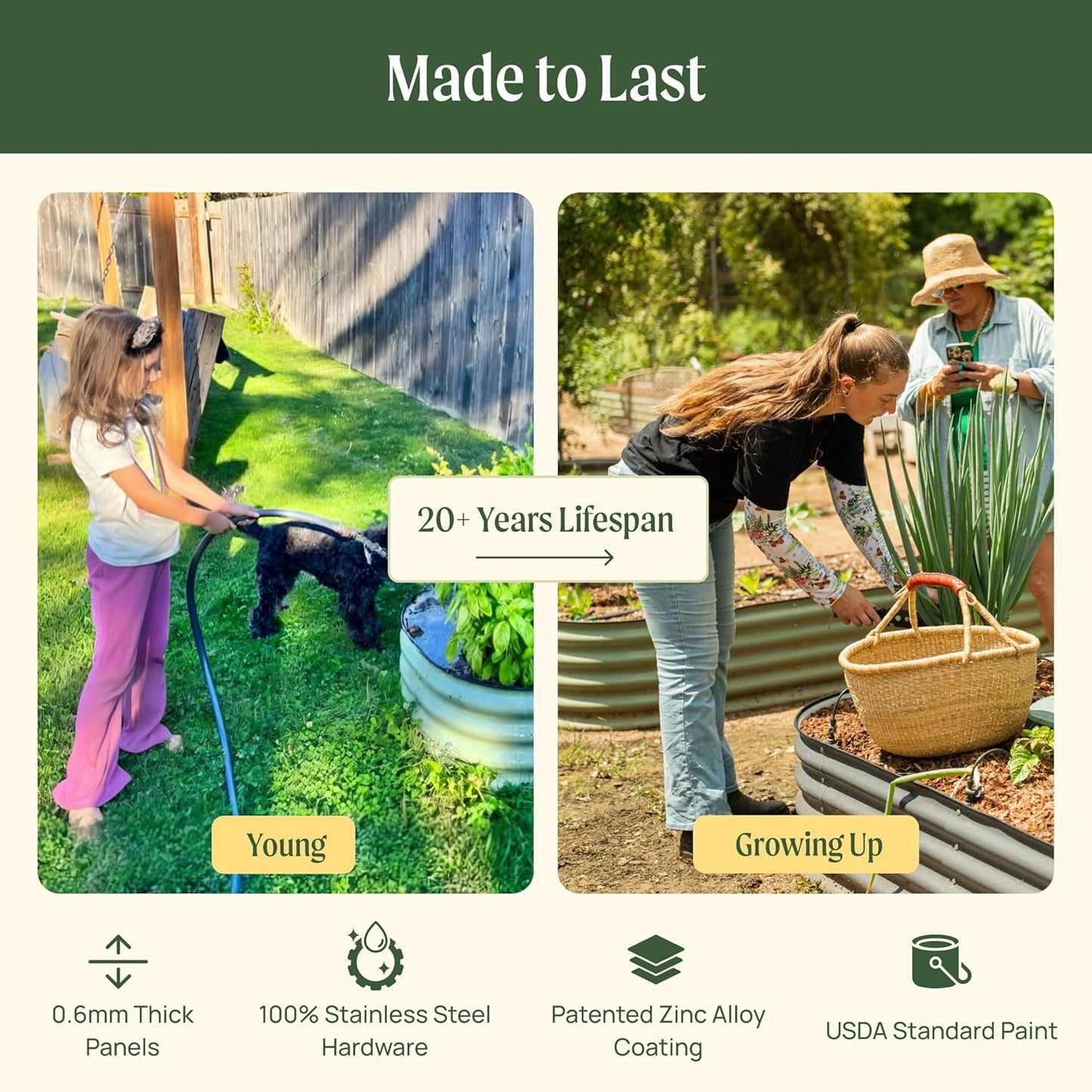 ✨Outdoor raised garden bed kit for vegetables and flowers, 17-inch high, 8-foot x 2-foot metal raised flower bed