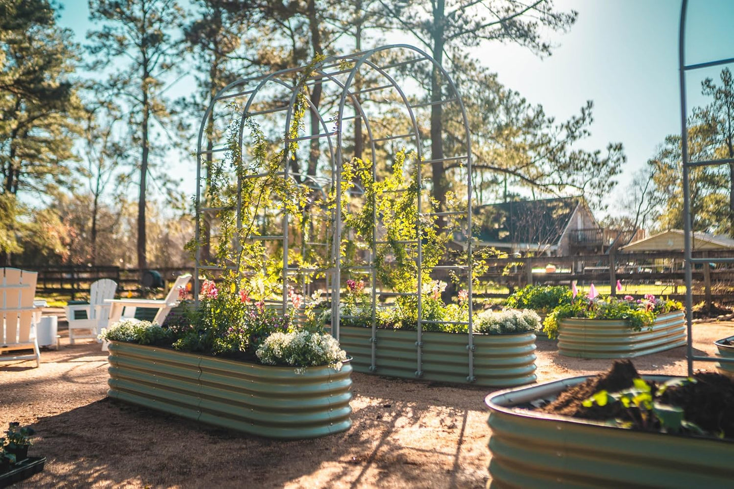 ✨Outdoor raised garden bed kit for vegetables and flowers, 17-inch high, 8-foot x 2-foot metal raised flower bed