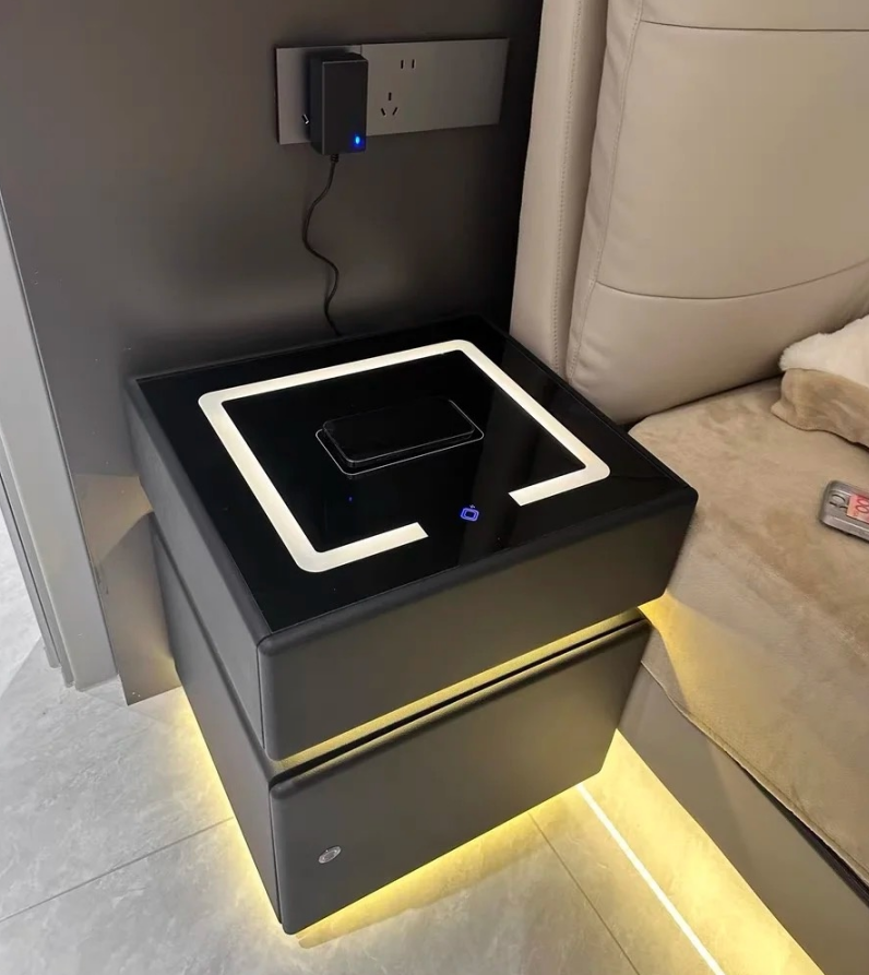 ✨Bedroom Light Luxury Multifunctional Wireless Charging Smart Bed Cabinet With Night Light Safety Deposit Box