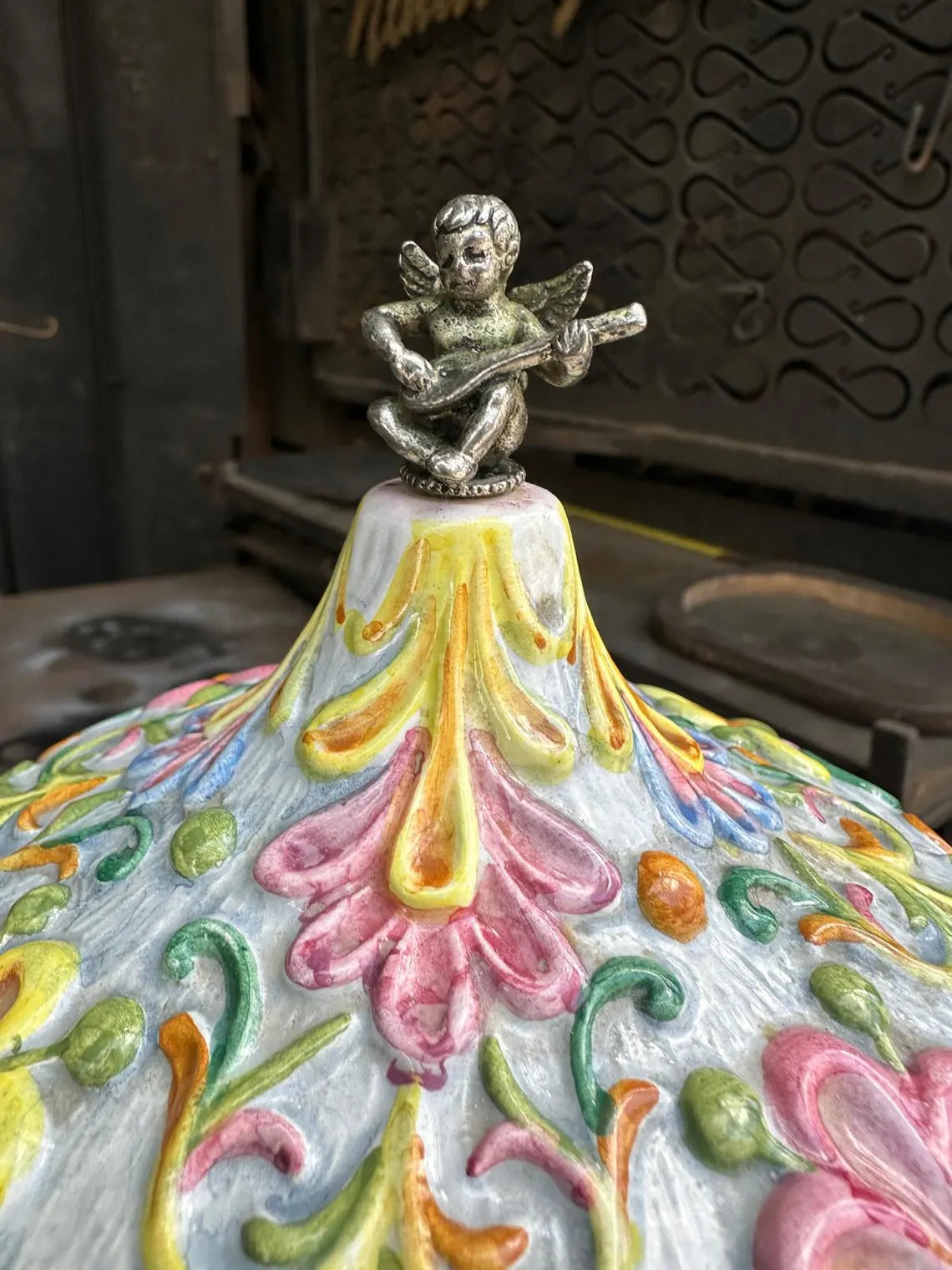 🎵Vintage Carousel Music Box -- Porcelain -- Lipstick Holder -- Swiss Movement, Sterling Silver Base, Made in Italy