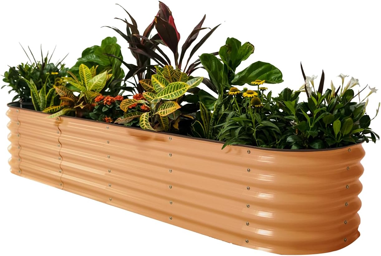 ✨Outdoor raised garden bed kit for vegetables and flowers, 17-inch high, 8-foot x 2-foot metal raised flower bed