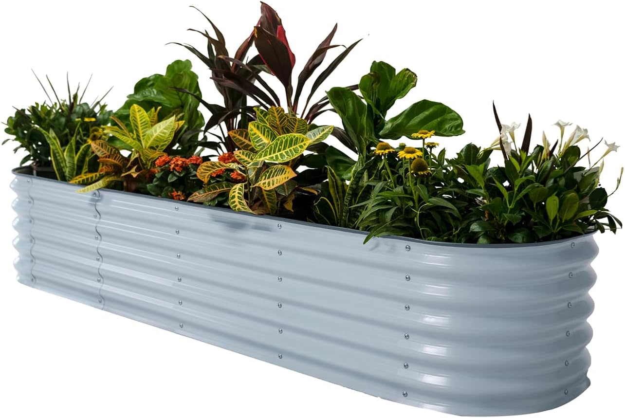 ✨Outdoor raised garden bed kit for vegetables and flowers, 17-inch high, 8-foot x 2-foot metal raised flower bed