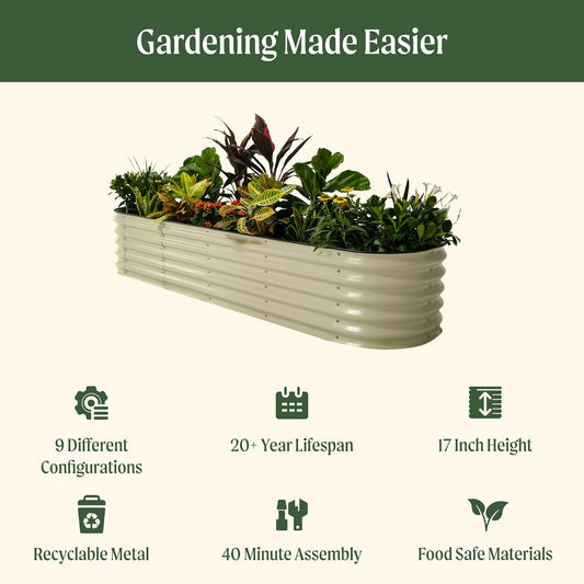 ✨Outdoor raised garden bed kit for vegetables and flowers, 17-inch high, 8-foot x 2-foot metal raised flower bed