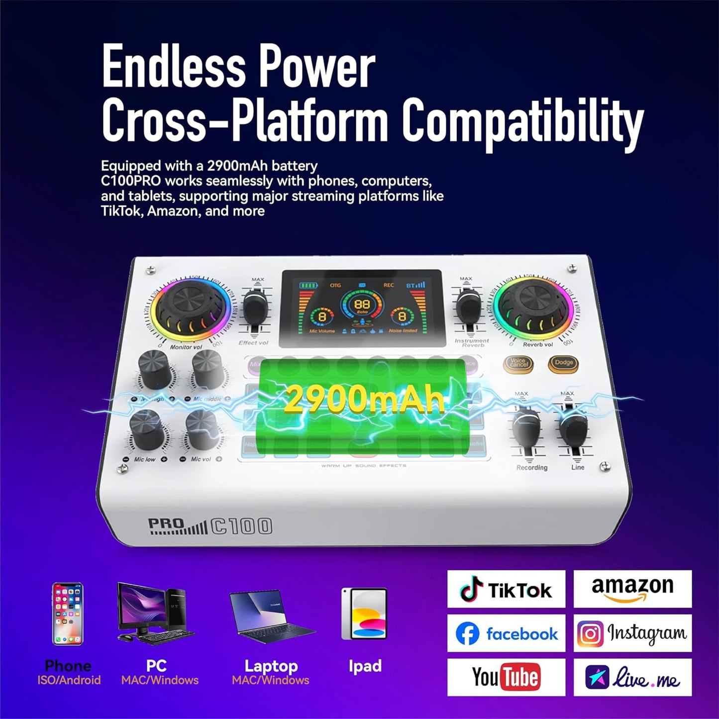 🎵Mixing Console Sound Card Microphone Kit - Smart Noise Cancellation, Voice Effects, Long-Lasting Battery, Cross-Platform