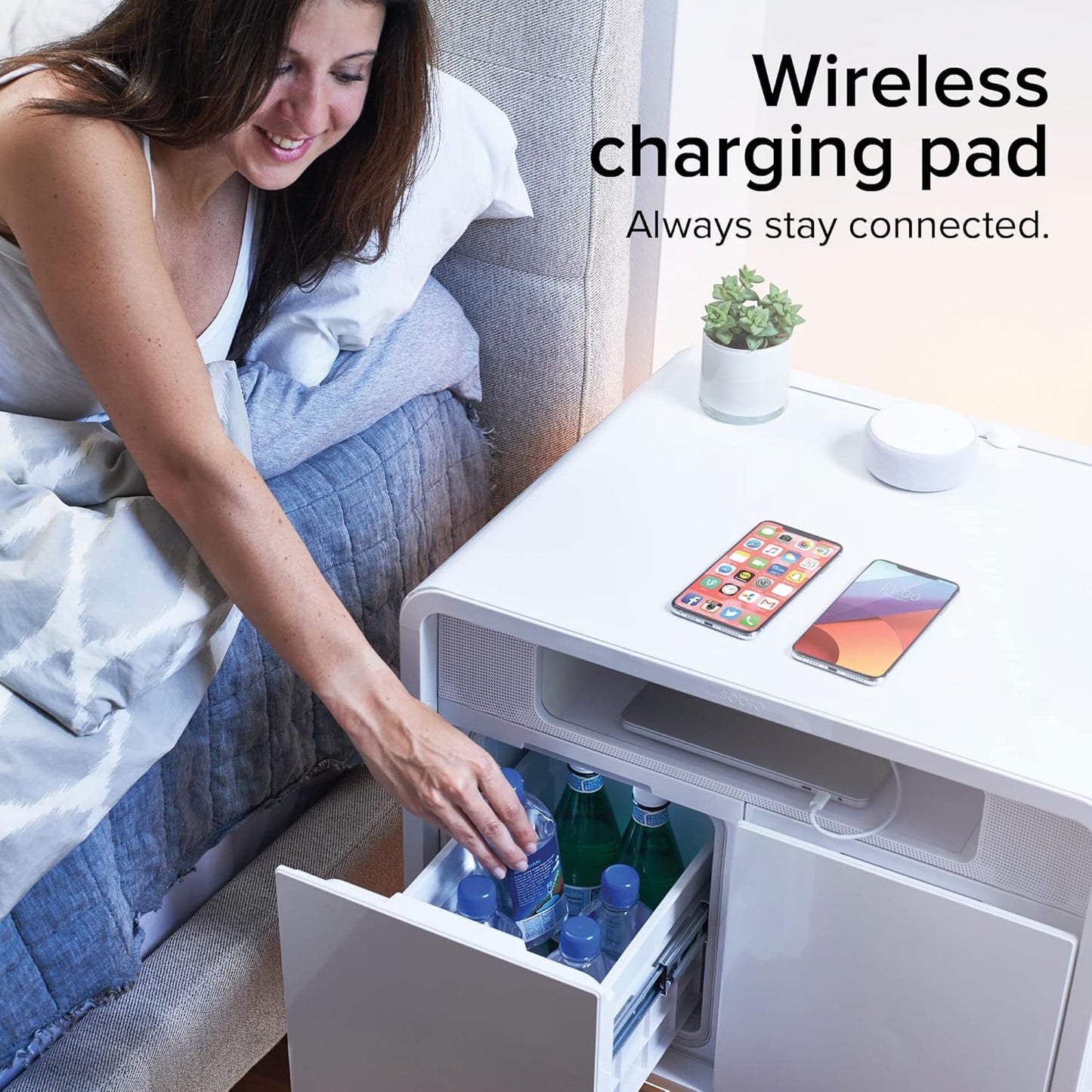 ✨Smart side table with refrigerated drawer, wireless charging and Bluetooth speaker