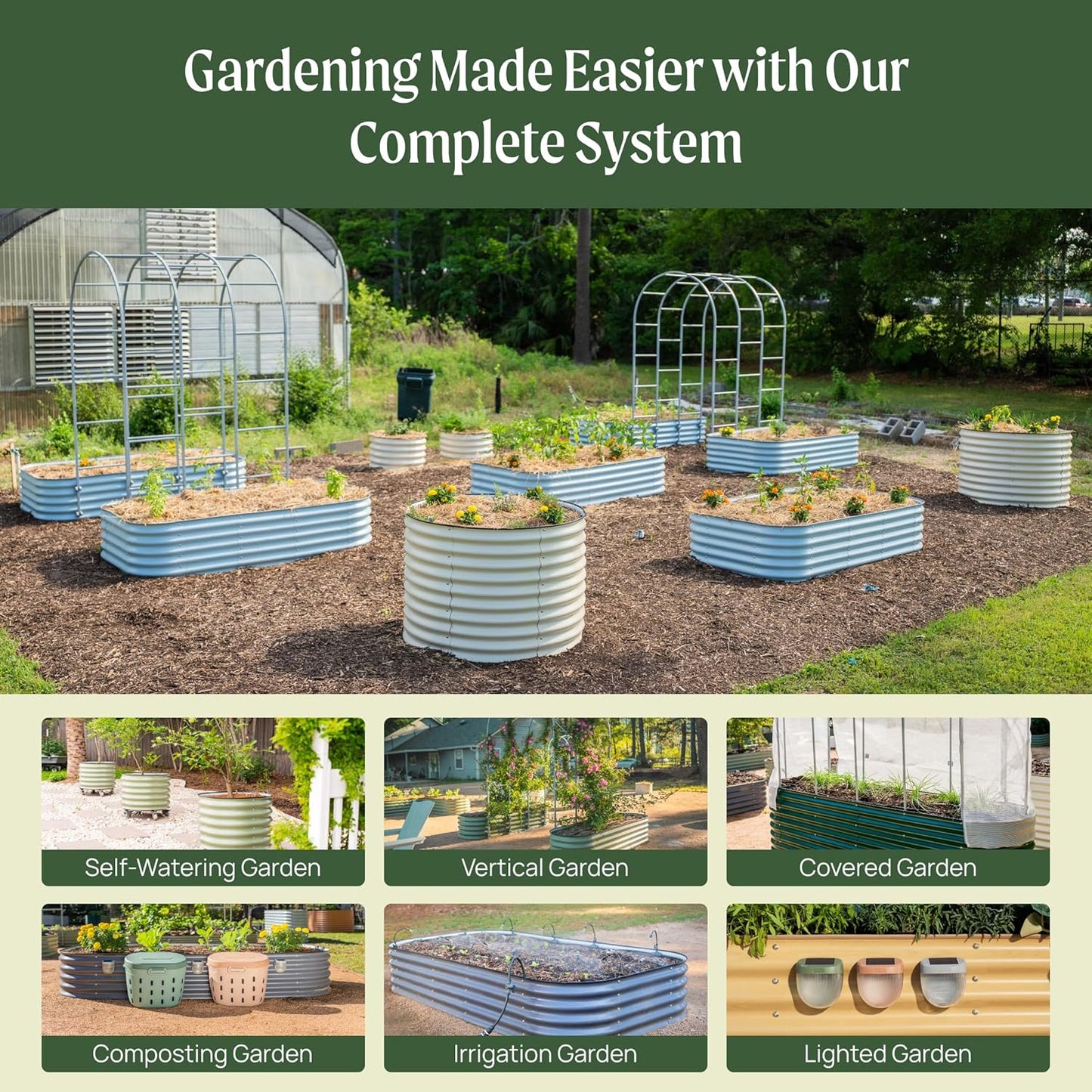 ✨Outdoor raised garden bed kit for vegetables and flowers, 17-inch high, 8-foot x 2-foot metal raised flower bed