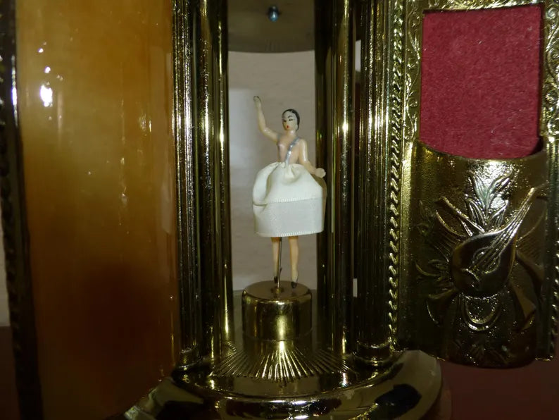 🎵Vintage Swiss Ballerina Music Box Carousel Cigarette Lipstick Holder Natural Italian Onyx Stone Box