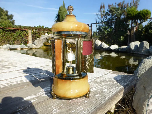 🎵Vintage Swiss Ballerina Music Box Carousel Cigarette Lipstick Holder Natural Italian Onyx Stone Box