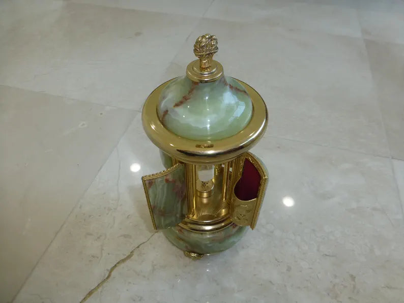 🎵Vintage Swiss Ballerina Music Box Carousel Cigarette Lipstick Holder Natural Italian Onyx Stone Box