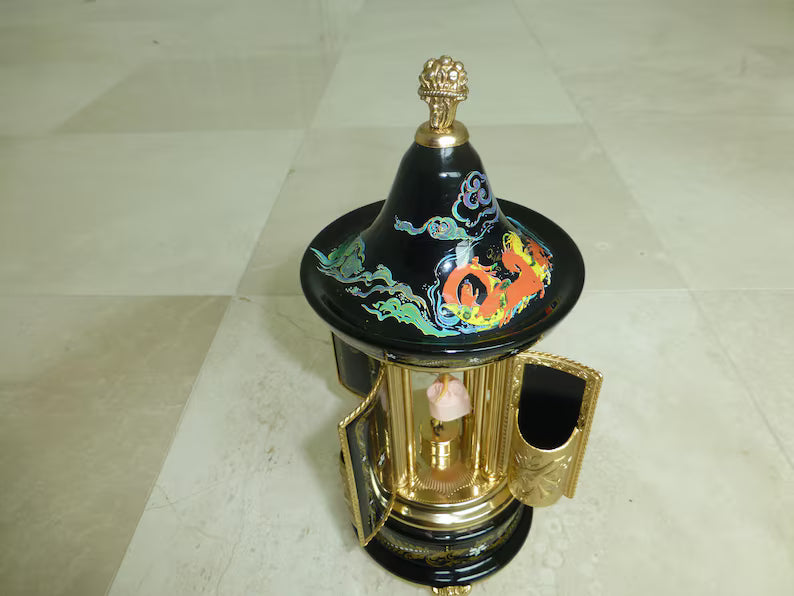 🎵Vintage Swiss Ballerina Music Box Carousel Lipstick Gold Foil Box
